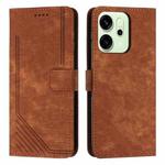 For OPPO Reno14 Pro Global Skin Feel Stripe Pattern Leather Phone Case with Long Lanyard(Brown)