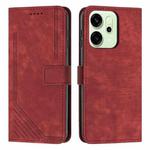 For OPPO Reno14 Pro Global Skin Feel Stripe Pattern Leather Phone Case with Long Lanyard(Red)