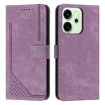 For OPPO Reno14 Global / Reno14 F 5G Skin Feel Stripe Pattern Leather Phone Case with Long Lanyard(Purple)