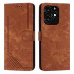 For Tecno Spark 20 Skin Feel Stripe Pattern Leather Phone Case with Long Lanyard(Brown)