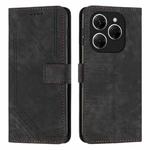 For Tecno Spark 20 Pro Skin Feel Stripe Pattern Leather Phone Case with Long Lanyard(Black)