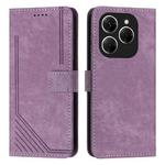 For Tecno Spark 20 Pro Skin Feel Stripe Pattern Leather Phone Case with Long Lanyard(Purple)