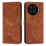 For Tecno Spark 20+ Skin Feel Stripe Pattern Leather Phone Case with Long Lanyard(Brown)