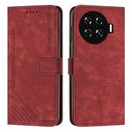 For Tecno Spark 20+ Skin Feel Stripe Pattern Leather Phone Case with Long Lanyard(Red)