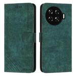 For Tecno Spark 20+ Skin Feel Stripe Pattern Leather Phone Case with Long Lanyard(Green)