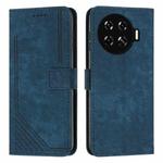 For Tecno Spark 20+ Skin Feel Stripe Pattern Leather Phone Case with Long Lanyard(Blue)