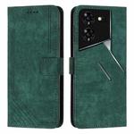 For Tecno Pova 5 Pro Skin Feel Stripe Pattern Leather Phone Case with Long Lanyard(Green)