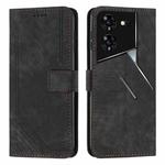 For Tecno Pova 5 Pro Skin Feel Stripe Pattern Leather Phone Case with Long Lanyard(Black)