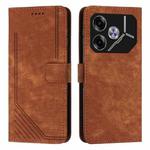 For Tecno Pova 6 Skin Feel Stripe Pattern Leather Phone Case with Long Lanyard(Brown)