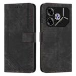For Tecno Pova 6 Skin Feel Stripe Pattern Leather Phone Case with Long Lanyard(Black)