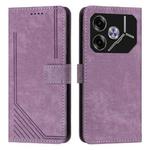 For Tecno Pova 6 Skin Feel Stripe Pattern Leather Phone Case with Long Lanyard(Purple)