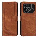 For Tecno Pova 6 Pro Skin Feel Stripe Pattern Leather Phone Case with Long Lanyard(Brown)