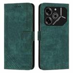 For Tecno Pova 6 Pro Skin Feel Stripe Pattern Leather Phone Case with Long Lanyard(Green)