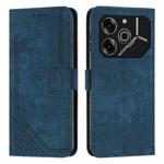 For Tecno Pova 6 Pro Skin Feel Stripe Pattern Leather Phone Case with Long Lanyard(Blue)