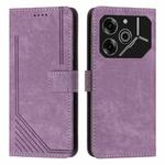 For Tecno Pova 6 Pro Skin Feel Stripe Pattern Leather Phone Case with Long Lanyard(Purple)