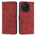 For Tecno Camon 30 Pro 5G Skin Feel Stripe Pattern Leather Phone Case with Long Lanyard(Red)