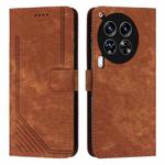 For Tecno Camon 30 4G / 5G Skin Feel Stripe Pattern Leather Phone Case with Long Lanyard(Brown)