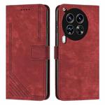 For Tecno Camon 30 4G / 5G Skin Feel Stripe Pattern Leather Phone Case with Long Lanyard(Red)
