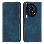 For Tecno Camon 30 4G / 5G Skin Feel Stripe Pattern Leather Phone Case with Long Lanyard(Blue)