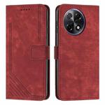 For Tecno Camon 30S Skin Feel Stripe Pattern Leather Phone Case with Long Lanyard(Red)