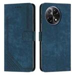 For Tecno Camon 30S Skin Feel Stripe Pattern Leather Phone Case with Long Lanyard(Blue)