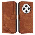 For Tecno Spark 30 4G Skin Feel Stripe Pattern Leather Phone Case with Long Lanyard(Brown)