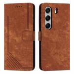 For Tecno Camon 40 4G Skin Feel Stripe Pattern Leather Phone Case with Long Lanyard(Brown)
