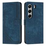 For Tecno Camon 40 4G Skin Feel Stripe Pattern Leather Phone Case with Long Lanyard(Blue)