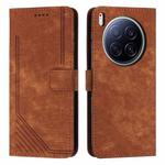 For Tecno Camon 40 Premier Skin Feel Stripe Pattern Leather Phone Case with Long Lanyard(Brown)