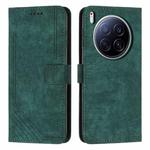 For Tecno Camon 40 Premier Skin Feel Stripe Pattern Leather Phone Case with Long Lanyard(Green)