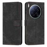 For Tecno Camon 40 Premier Skin Feel Stripe Pattern Leather Phone Case with Long Lanyard(Black)