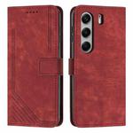 For Tecno Camon 40 Pro 5G Skin Feel Stripe Pattern Leather Phone Case with Long Lanyard(Red)