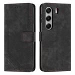 For Tecno Camon 40 Pro 5G Skin Feel Stripe Pattern Leather Phone Case with Long Lanyard(Black)