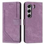 For Tecno Camon 40 Pro 5G Skin Feel Stripe Pattern Leather Phone Case with Long Lanyard(Purple)