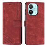 For Tecno Spark 30C 5G / Pop 9 5G Skin Feel Stripe Pattern Leather Phone Case with Long Lanyard(Red)