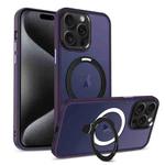 For iPhone 15 Pro MagSafe Holder Skin-feel PC Hybrid TPU Phone Case(Dark Purple)