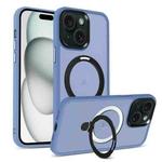 For iPhone 15 Plus MagSafe Holder Skin-feel PC Hybrid TPU Phone Case(Blue)