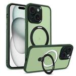 For iPhone 15 Plus MagSafe Holder Skin-feel PC Hybrid TPU Phone Case(Green)