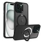 For iPhone 15 MagSafe Holder Skin-feel PC Hybrid TPU Phone Case(Black)