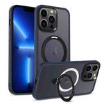 For iPhone 13 Pro MagSafe Holder Skin-feel PC Hybrid TPU Phone Case(Dark Blue)