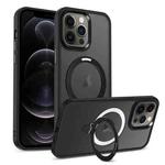 For iPhone 12 Pro MagSafe Holder Skin-feel PC Hybrid TPU Phone Case(Black)