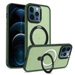 For iPhone 12 Pro Max Skin-feel MagSafe Holder PC Hybrid TPU Phone Case(Green)