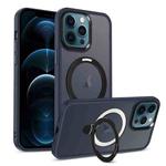 For iPhone 12 Pro Max Skin-feel MagSafe Holder PC Hybrid TPU Phone Case(Dark Blue)