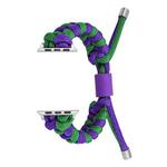 For Apple Watch Series 7 41mm Paracord Fishtail Braided Silicone Bead Watch Band(Dark Purple Green)