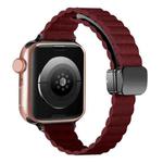 For Apple Watch SE 2023 44mm Water Ripple Magnetic Folding Buckle Watch Band, Style: Thin Version(Wine Red)