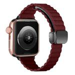 For Apple Watch SE 2023 40mm Water Ripple Magnetic Folding Buckle Watch Band, Style: Thin Version(Wine Red)