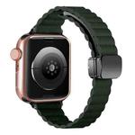 For Apple Watch Series 9 45mm Water Ripple Magnetic Folding Buckle Watch Band, Style: Thin Version(Dark Green)