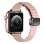 For Apple Watch Series 7 45mm Water Ripple Magnetic Folding Buckle Watch Band, Style: Thin Version(Pink)
