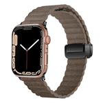 For Apple Watch SE 2023 44mm Water Ripple Magnetic Folding Buckle Watch Band, Style: Bold Version(Light Brown)