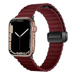 For Apple Watch SE 2023 44mm Water Ripple Magnetic Folding Buckle Watch Band, Style: Bold Version(Wine Red)